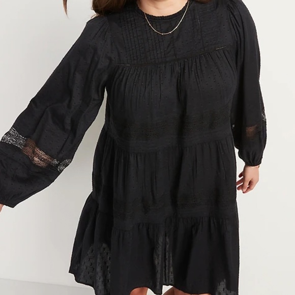 NWT: old navy Long-Sleeve Pintucked Clip-Dot Mini Swing Dress $54 - Picture 1 of 6